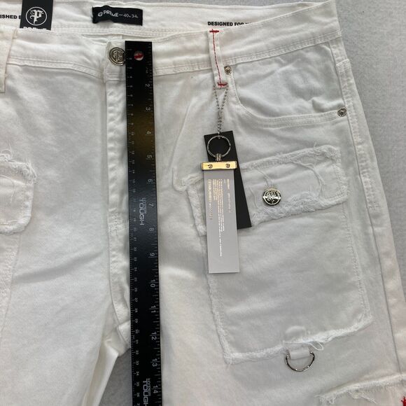 Preme Jeans Mens 40x34 Semi Stacked Fit Cargo Utility White Distressed Denim Y2K - Picture 10 of 15